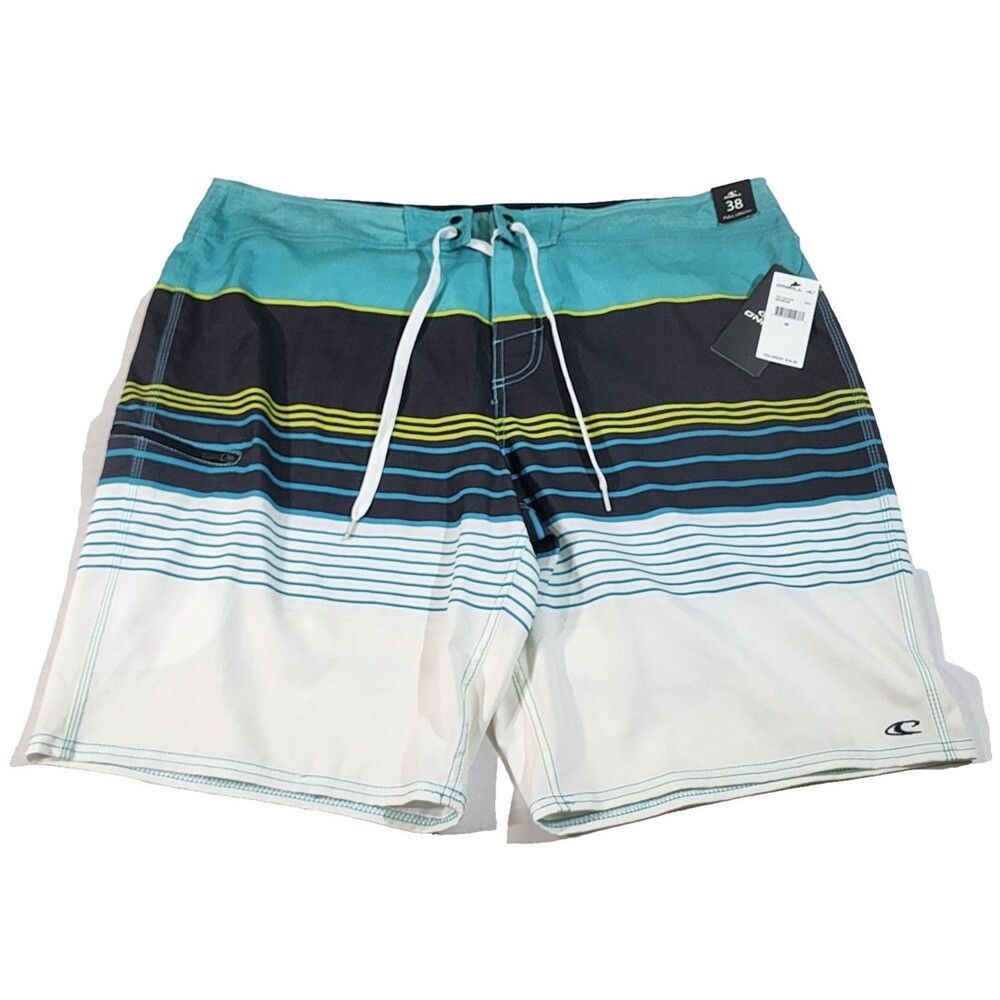 O'Neill Brisbane Board Shorts Mens 38 NWT Deadstock Aqua Stripe $54 MSRP